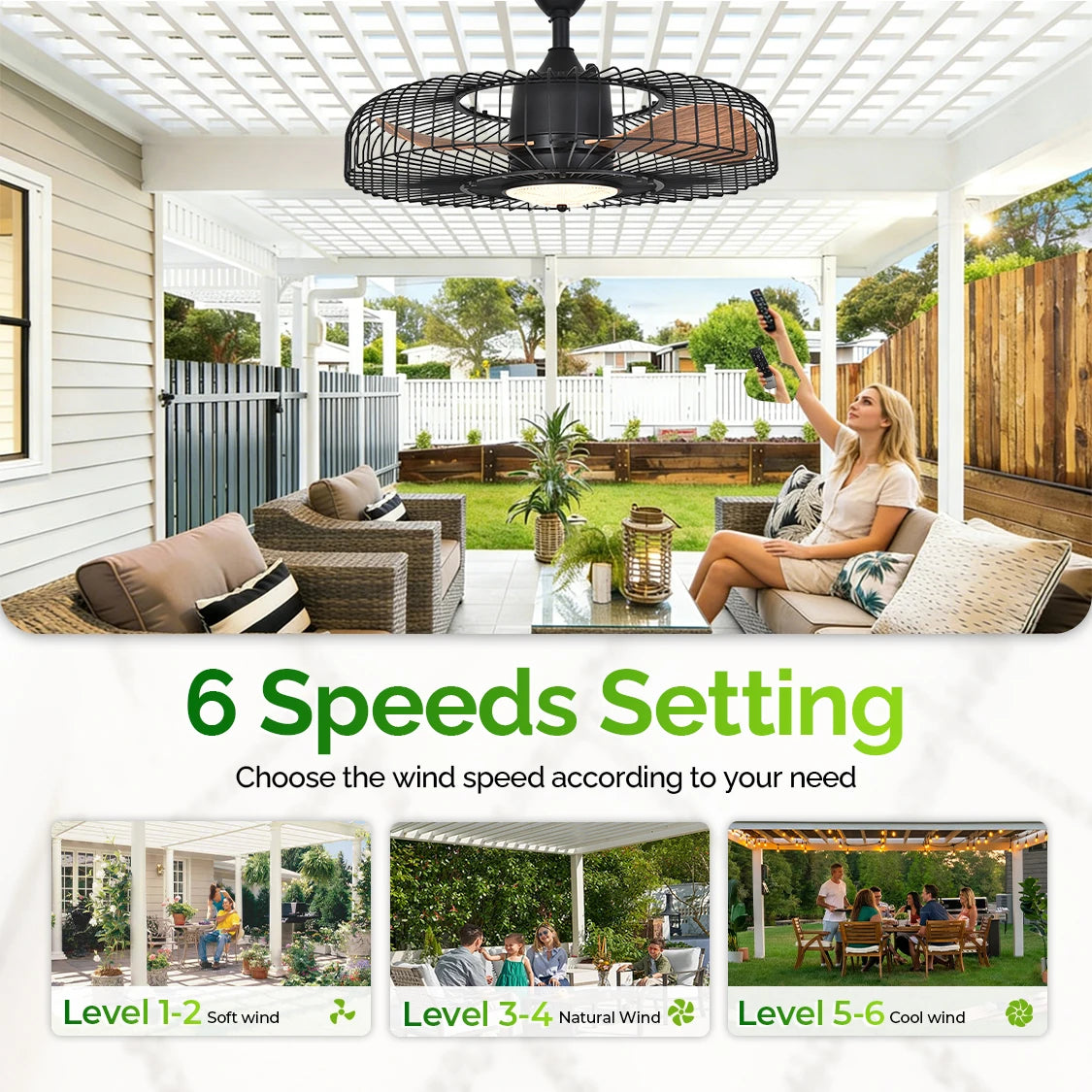 Orison 24' Outdoor Ceiling Fan W/ Light, Weatherproof Gazebo Fan, Plug-In Caged Fan, Remote & APP, 3CCT Dimmable, Hanging Hook