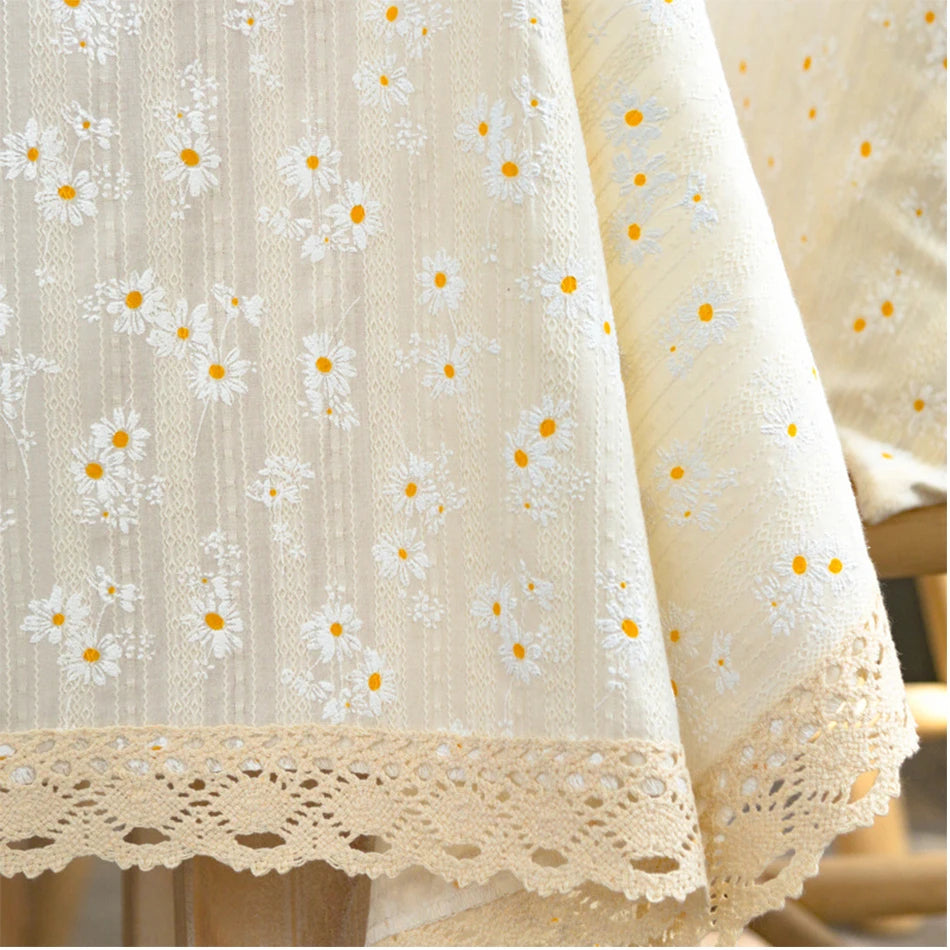 Korean Style Daisy Floral Damask Tablecloth For Dining Table