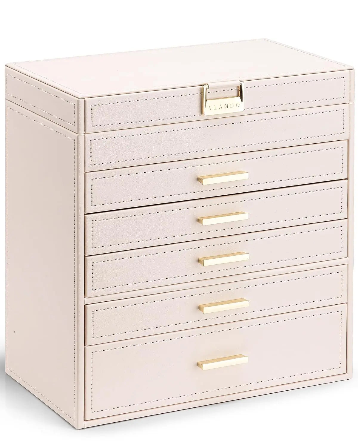 LUNEVA Store VLANDO 6 Layer Large Jewelry Box - Jewelry Holder Organizer, Jewelry Box Organizer for Drawer Necklace Ring Bracelet and Watch, Birthday Gift for Loved Ones - Beige