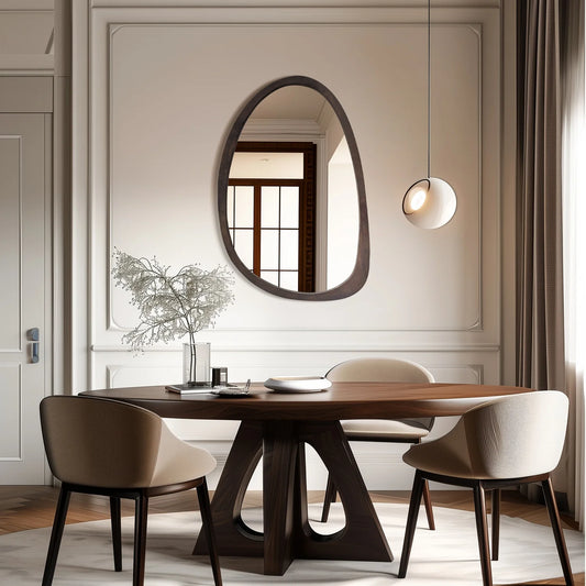 Vintage Irregular Octagon Wall Hanging Mirror With Wood Frame Accent