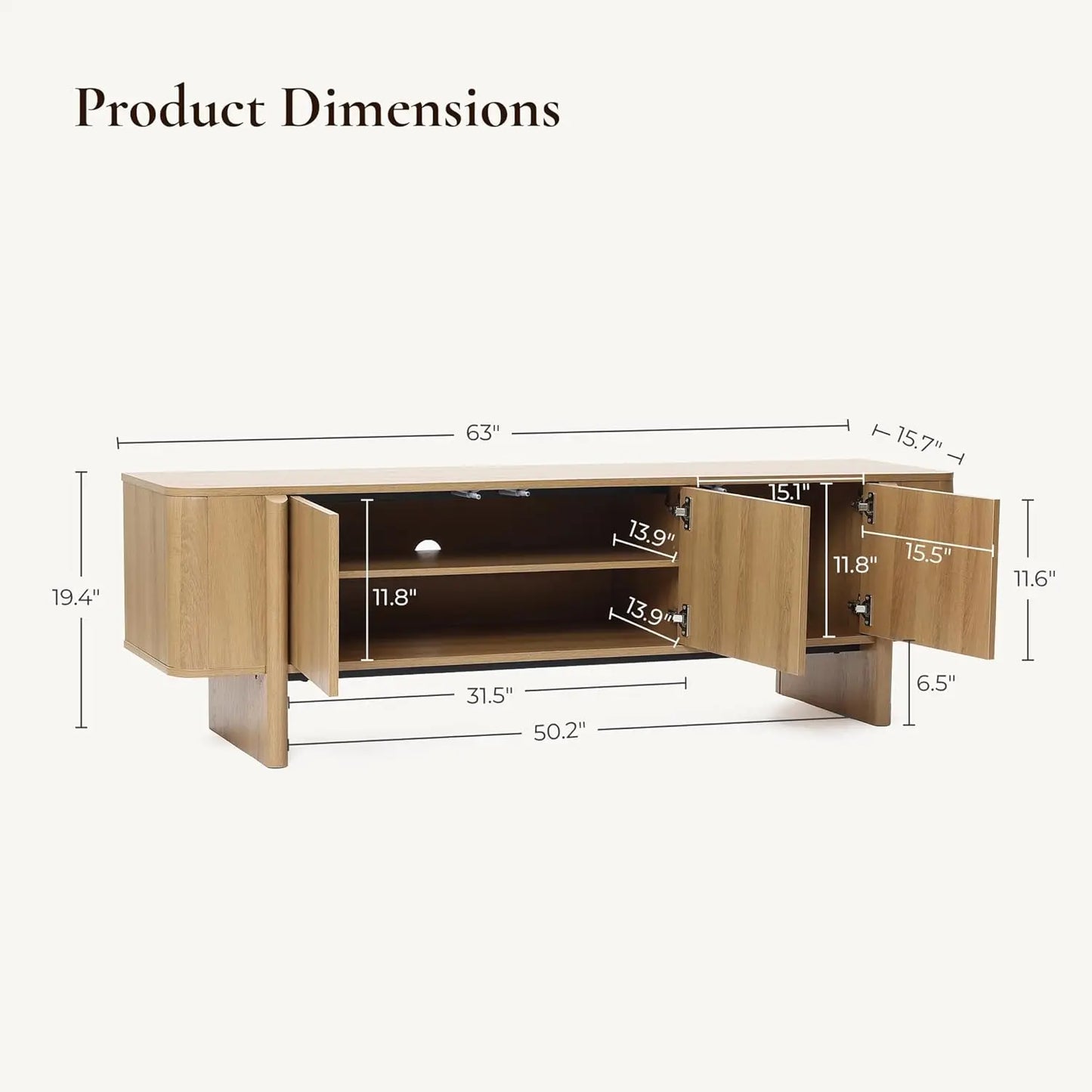 Oak TV Stand Media Console With Low Profile Storage