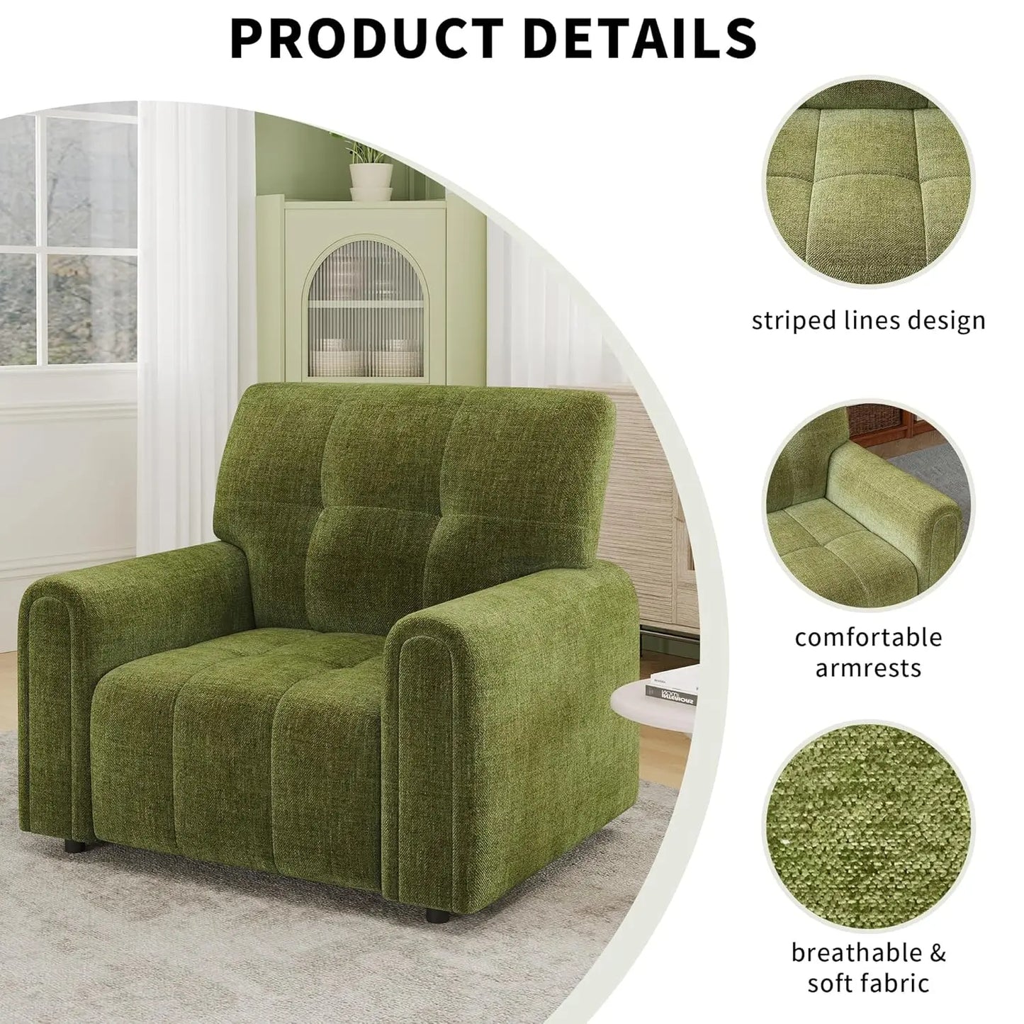 Mid-Century Oversized Accent Chair,Modern Upholstered Living Room Chairs，Wide Comfy Reading Chair for, Customized