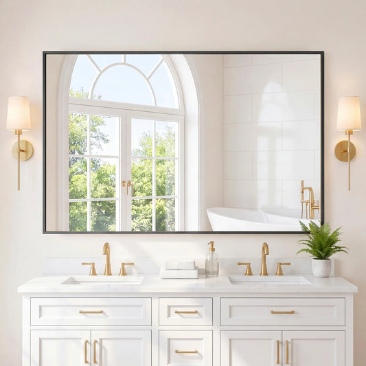 JHK Rectangle Wall Mount Mirrors with Metal Frame Bathroom Mirror for Over Sink Modern Vanity Mirror with Tempered Glass for Home Decor Anti-Rust