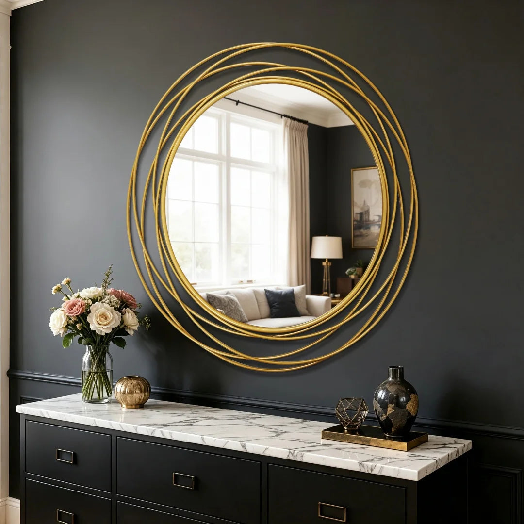 LUVODI Modern Round Wall Mirror With Decorative Iron Wire Frame
