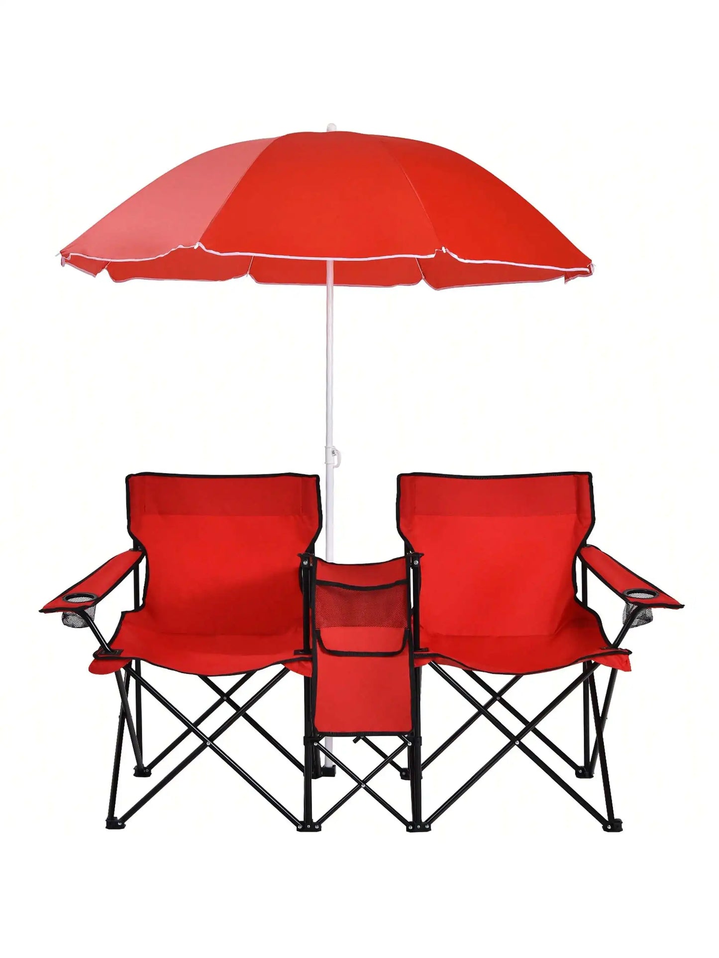 Folding Picnic Double Chair W/Umbrella Table Cooler Beach Camping Turquoise\Black\Red\Gray