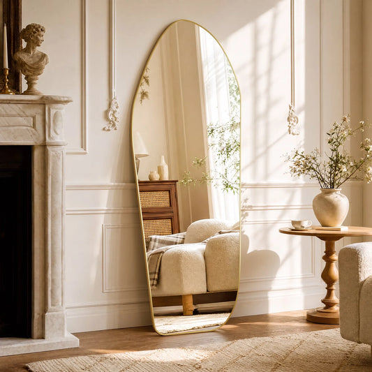 Beautypeak Modern Irregular Floor Mirror with Aluminum Frame