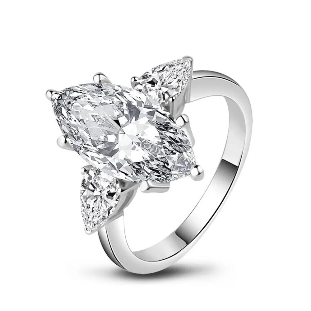 Cbtb New 925 Sterling Silver 4ct Marquise 8*16mm Moissanite Wedding Diamond Engagement Rings for Women Fine Jewelry