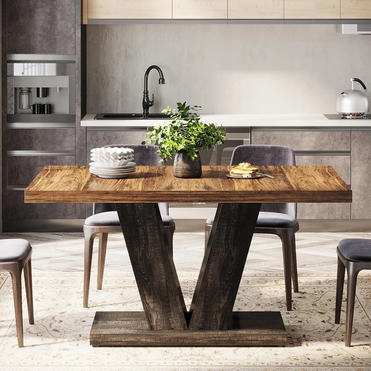 LITTLE TREE 47-Inch Dining Table for 4,Dinner Table with Heavy Duty Pedestal, Farmhouse Eating Table for Home, Dining Room