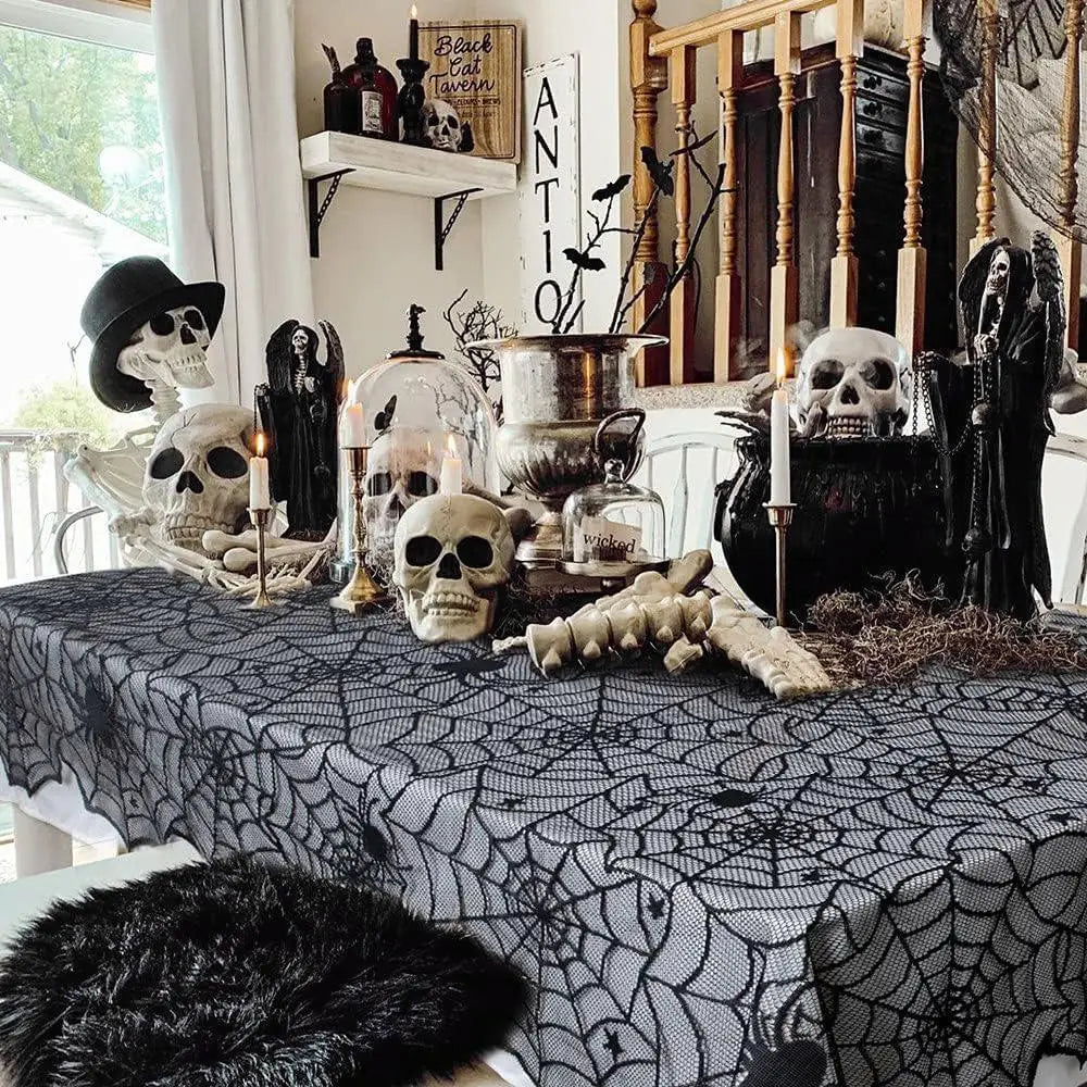 Halloween Lace Tablecloth Spider Web Fireplace Scarf For Party Decor