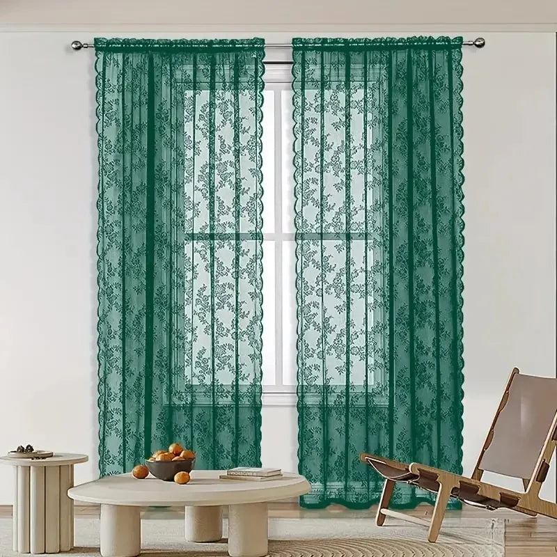 Vintage Embroidered Floral Chiffon Lace Curtain For Living Room