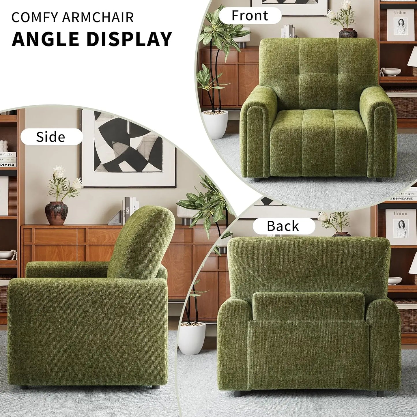 Mid-Century Oversized Accent Chair,Modern Upholstered Living Room Chairs，Wide Comfy Reading Chair for, Customized