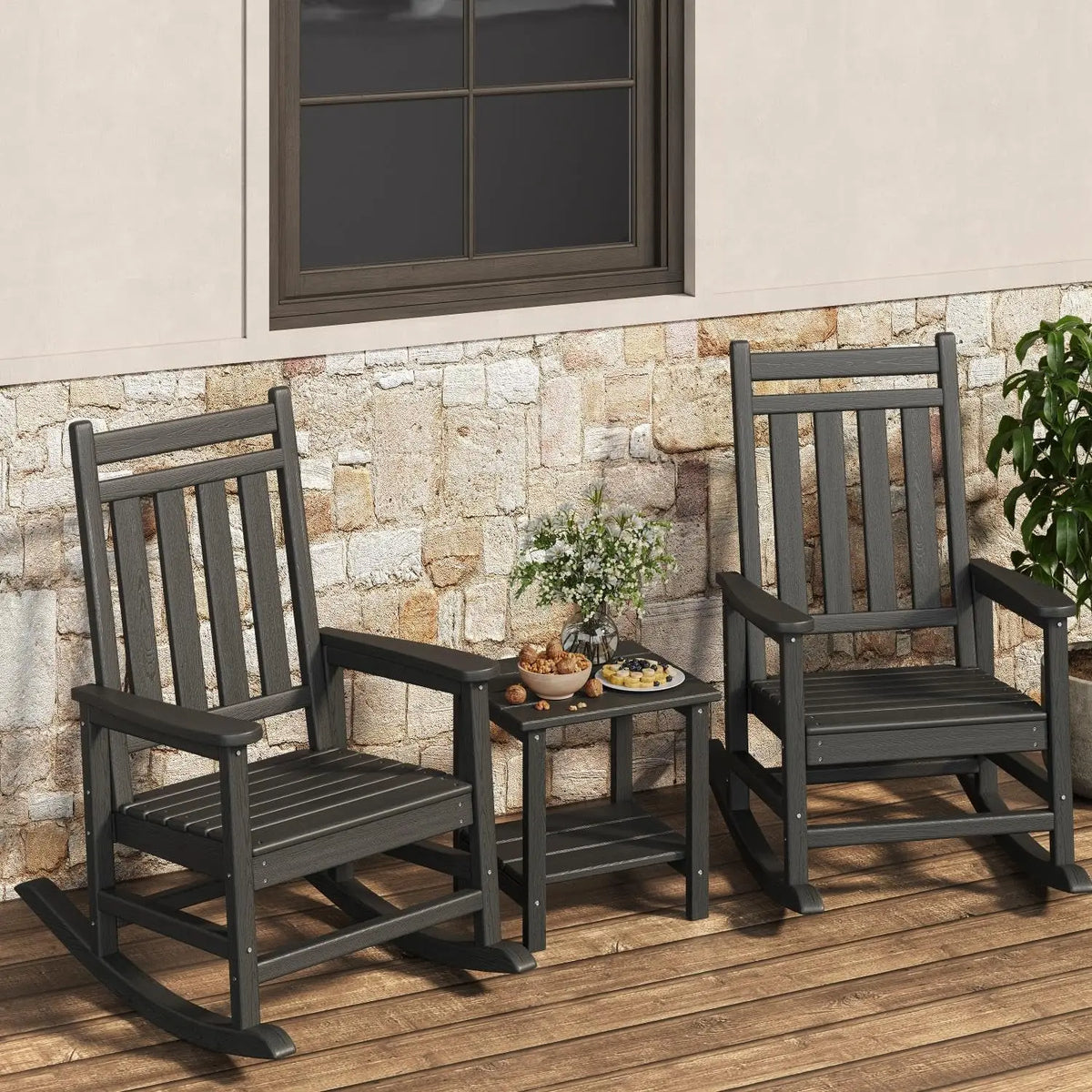 Garvee Rosewood Adirondack Rocking Chair With Side Table