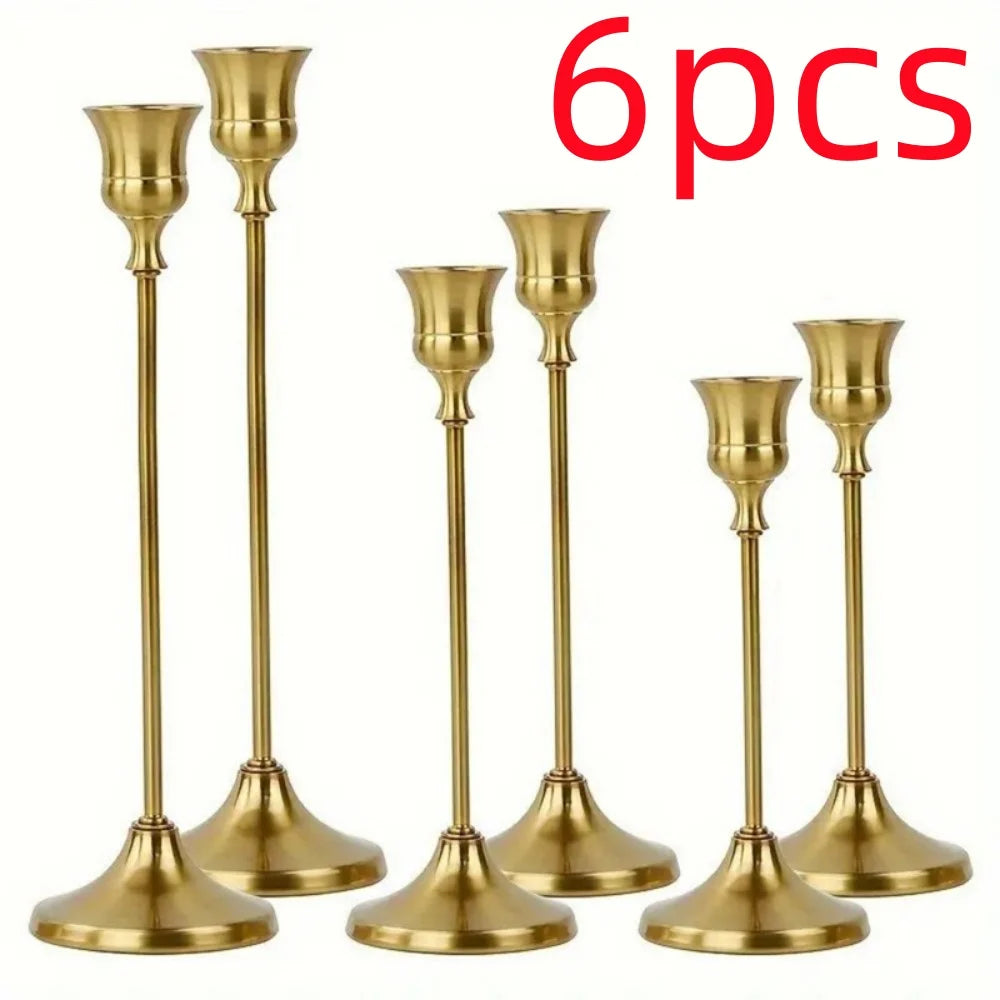 Romantic Gold Candlestick Set Metal Taper Holders For Home Decor