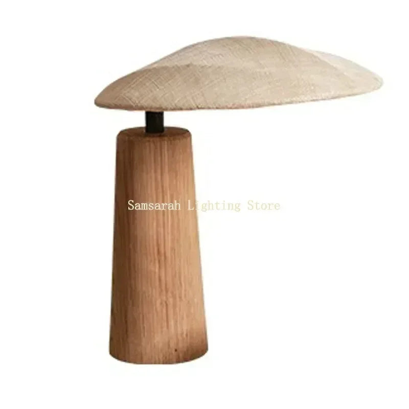 Wabi Sabi Table Lamp Solid Wood Bedroom Bedside Japanese Wooden Homestay Teahouse Fabric Home Decoration Desk Light