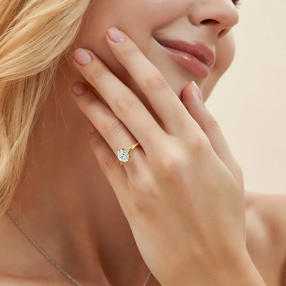 ATTAGEMS Oval Moissanite Ring 925 Sterling Silver for Women