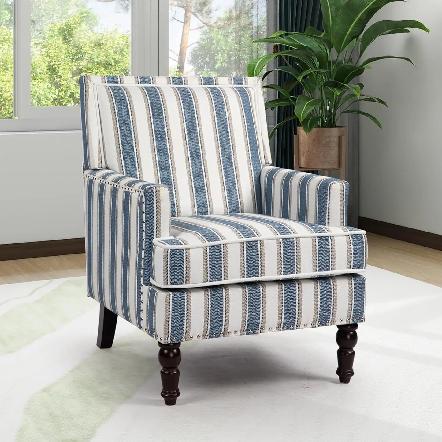 Accent Chair, Comfy Cozy Modern Mid-Century Accent Chairs, Linen Upholstered Lounge Arm Chair with Solid Wood, Customized