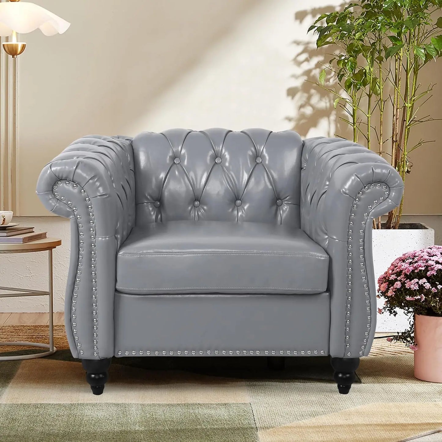 Accent Sofa Chair for Living Room, Modern PU Leather Upholstered Armchair, Oversized Comfy Single Sofa Chair, Customized