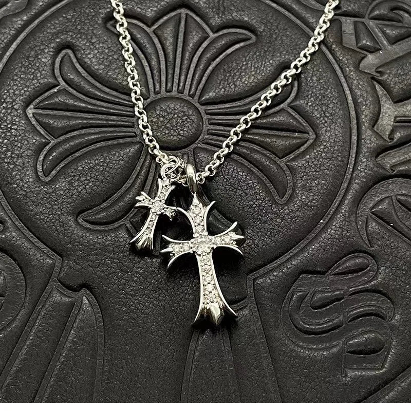 Cross Diamond Necklace Pendant Fashion Personality Hip Hop Necklace Male and Female Couples Necklace Accessories Copper Niche