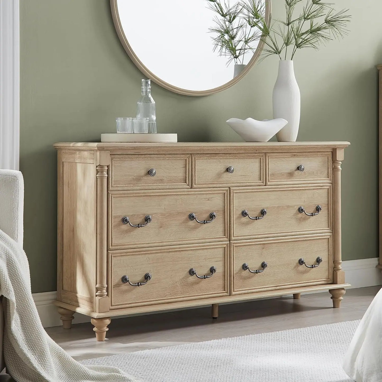 7 Drawer Tall Rustic Solid Wood Dresser with Storage & Feet for Bedroom Living Room, Customized