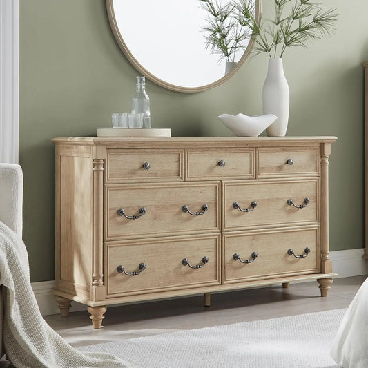 7 Drawer Tall Rustic Solid Wood Dresser with Storage & Feet for Bedroom Living Room, Customized