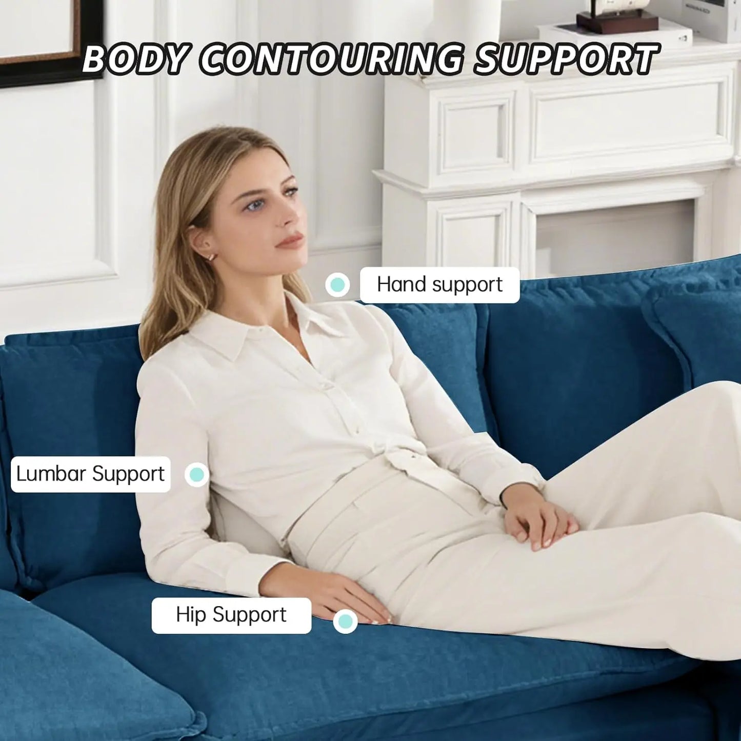 117.9" Modern Sectional Couches for Living Room, Blue Chenille Comfy Cloud Couch Sectional, 3 Seater Couch for, Customized