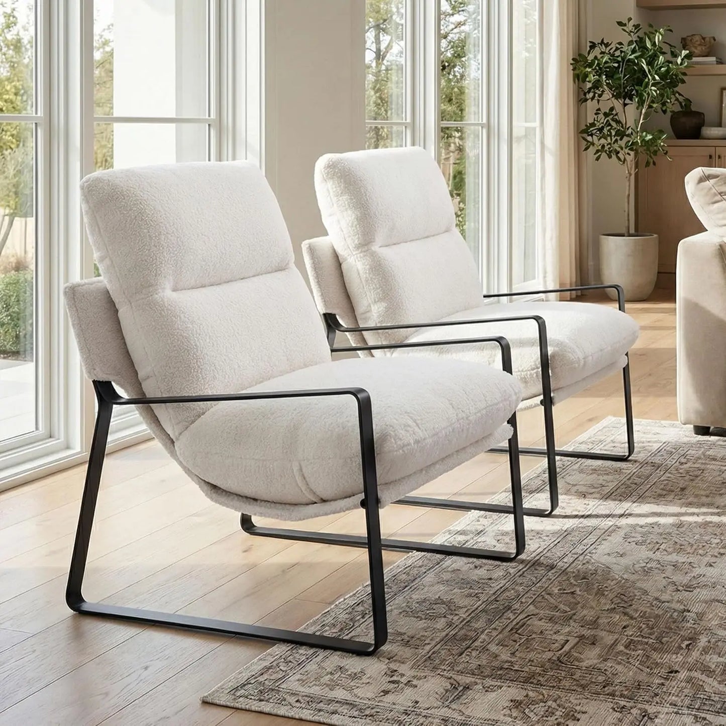 PU Leather Accent Armchair Set of 2 Upholstered Soft Metal Legs Removable Cushion Lounge Chair Living Room Bedroom , Custom