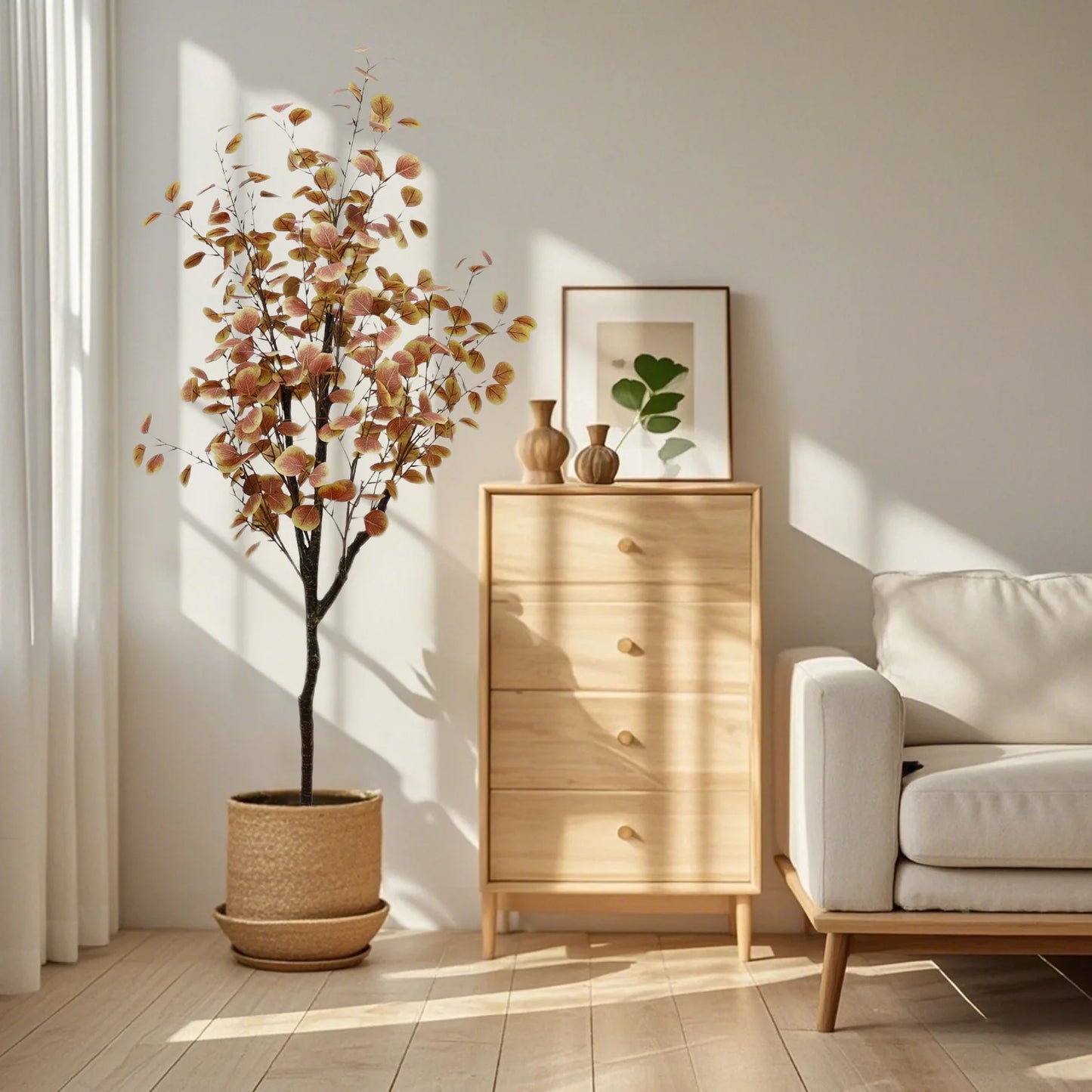 HiMISS Artificial Fall Eucalyptus Tree in Pot for Home Decor