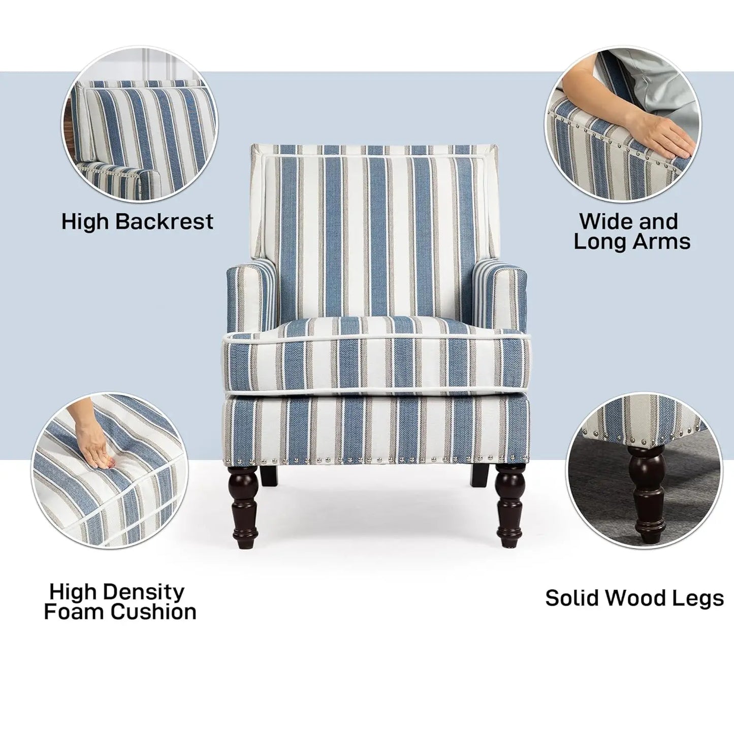 Accent Chair, Comfy Cozy Modern Mid-Century Accent Chairs, Linen Upholstered Lounge Arm Chair with Solid Wood, Customized