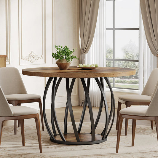 Tribesigns Round Wood Dining Kitchen Table with Sturdy Metal Base