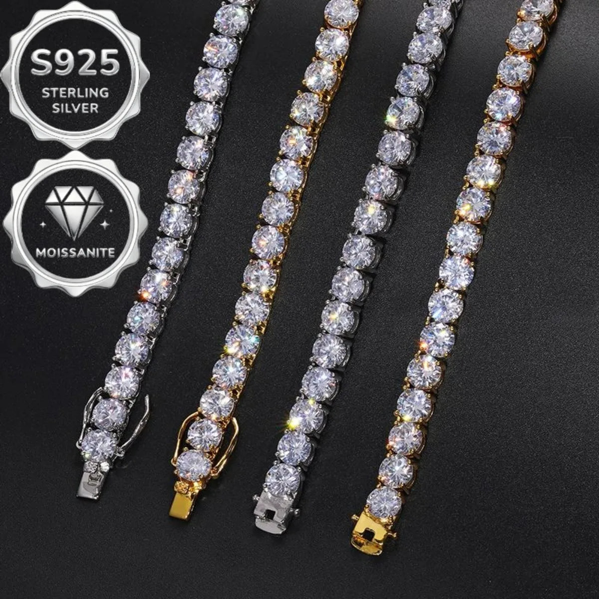 High quality VVS1 moissanite tennis necklace S925 pure silver moissanite 4MM necklace for men and women, perfect gift for hip-hop style luxury, Valentine's Day gift, party jewelry