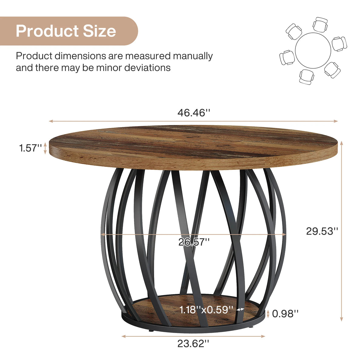 Tribesigns Round Wood Dining Kitchen Table with Sturdy Metal Base