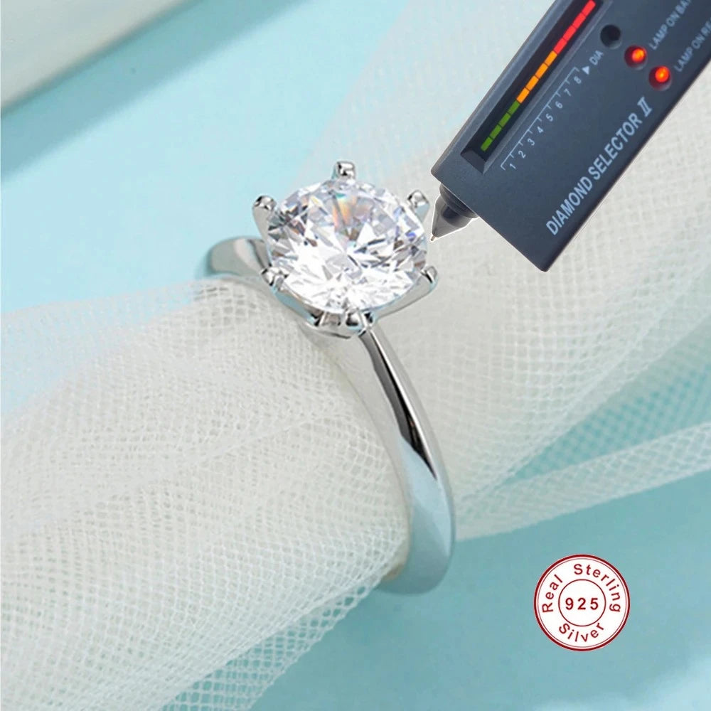 Classic D Moissanite Six Claw Ring S925 Sterling Silver Luxury Wedding Anniversary Jewelry Rings Wholesale