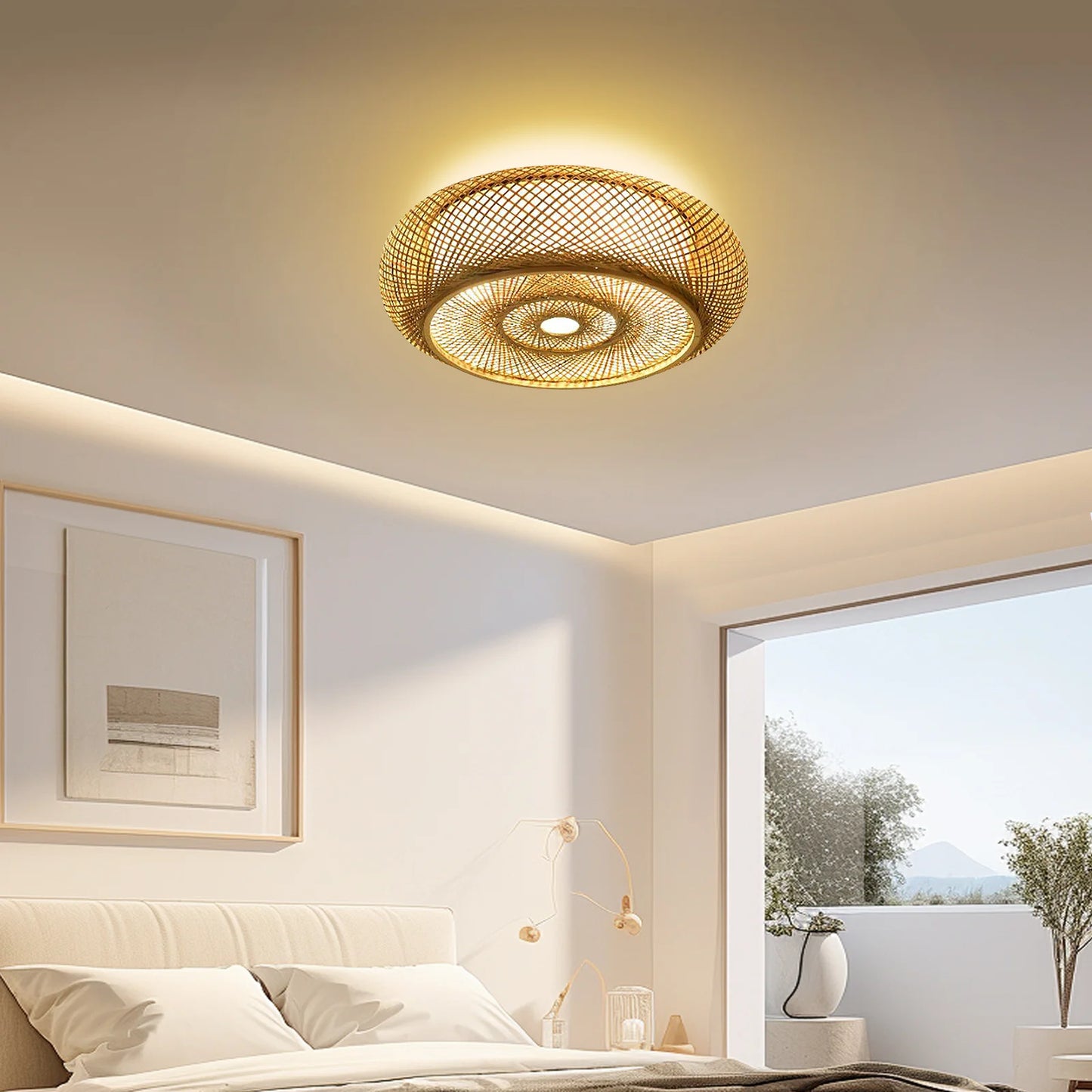 50cm Bamboo Woven Ceiling Light - 48W LED Drum Pendant Lamp, E26 Base for Living Room/Bedroom, 110V Natural Style