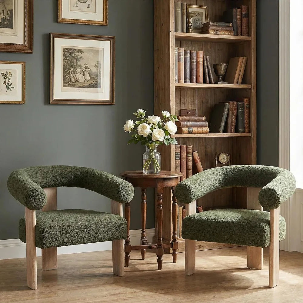 Accent Chair Living Room Chairs Set of 2, Modern Upholstered Arm Chair with Solid Wood Legs, Comfy Barrel Accent, Customized