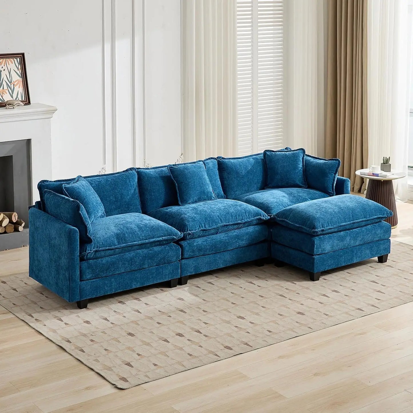 117.9" Modern Sectional Couches for Living Room, Blue Chenille Comfy Cloud Couch Sectional, 3 Seater Couch for, Customized