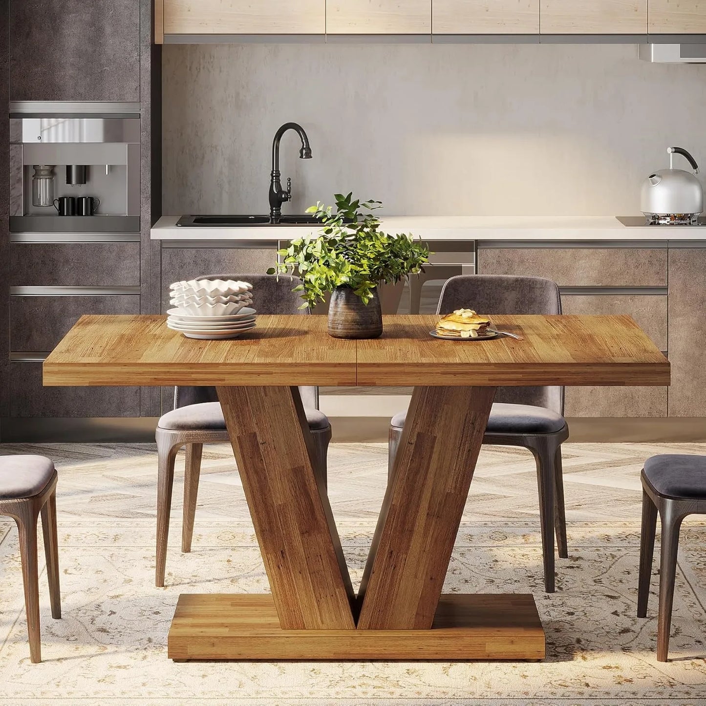 LITTLE TREE 47-Inch Dining Table for 4,Dinner Table with Heavy Duty Pedestal, Farmhouse Eating Table for Home, Dining Room