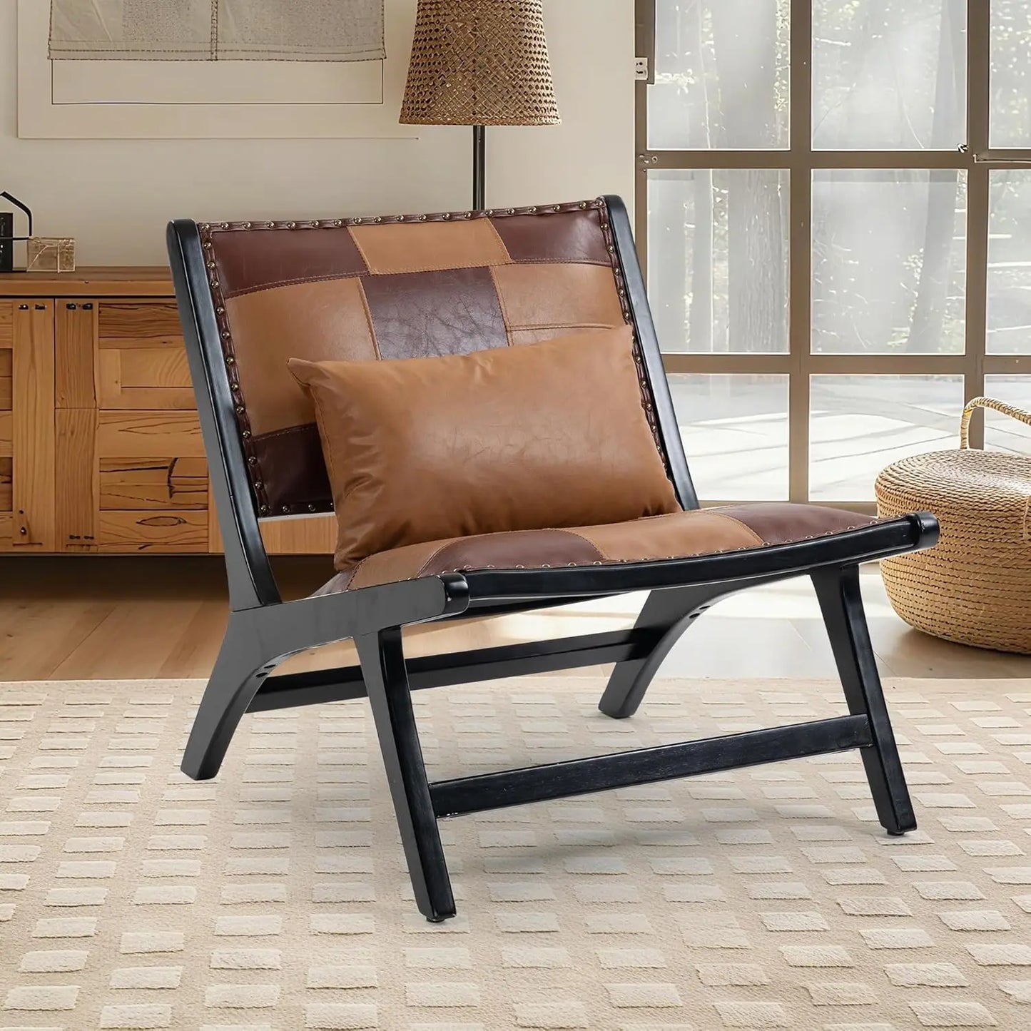Accent Chair, Comfy Cozy Modern Mid-Century Accent Chairs, Linen Upholstered Lounge Arm Chair with Solid Wood, Customized