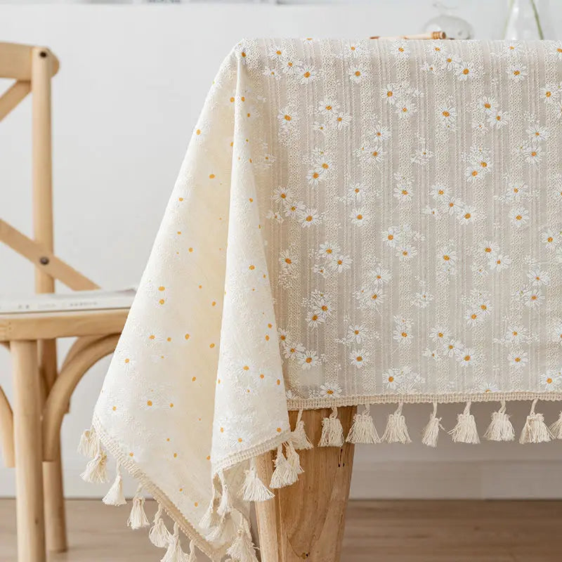 Korean Style Daisy Floral Damask Tablecloth For Dining Table