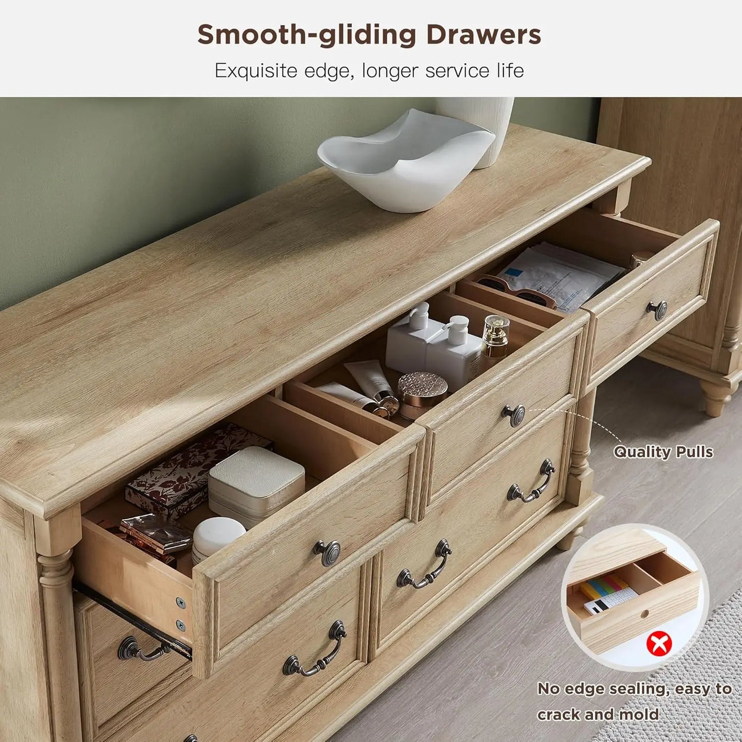 7 Drawer Tall Rustic Solid Wood Dresser with Storage & Feet for Bedroom Living Room, Customized