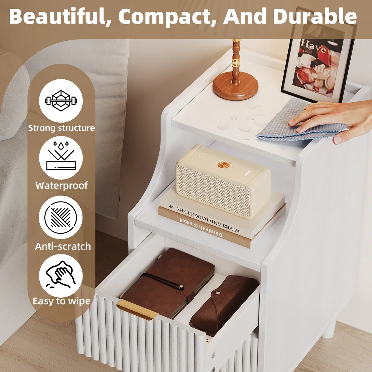 Set of 2, Narrow Nightstand with 2 Drawers, Slim Bedside Table | 11.81"W Modern Nightstand with Open Shelf , Space Saving Storage Cabinet for Bedroom and Study