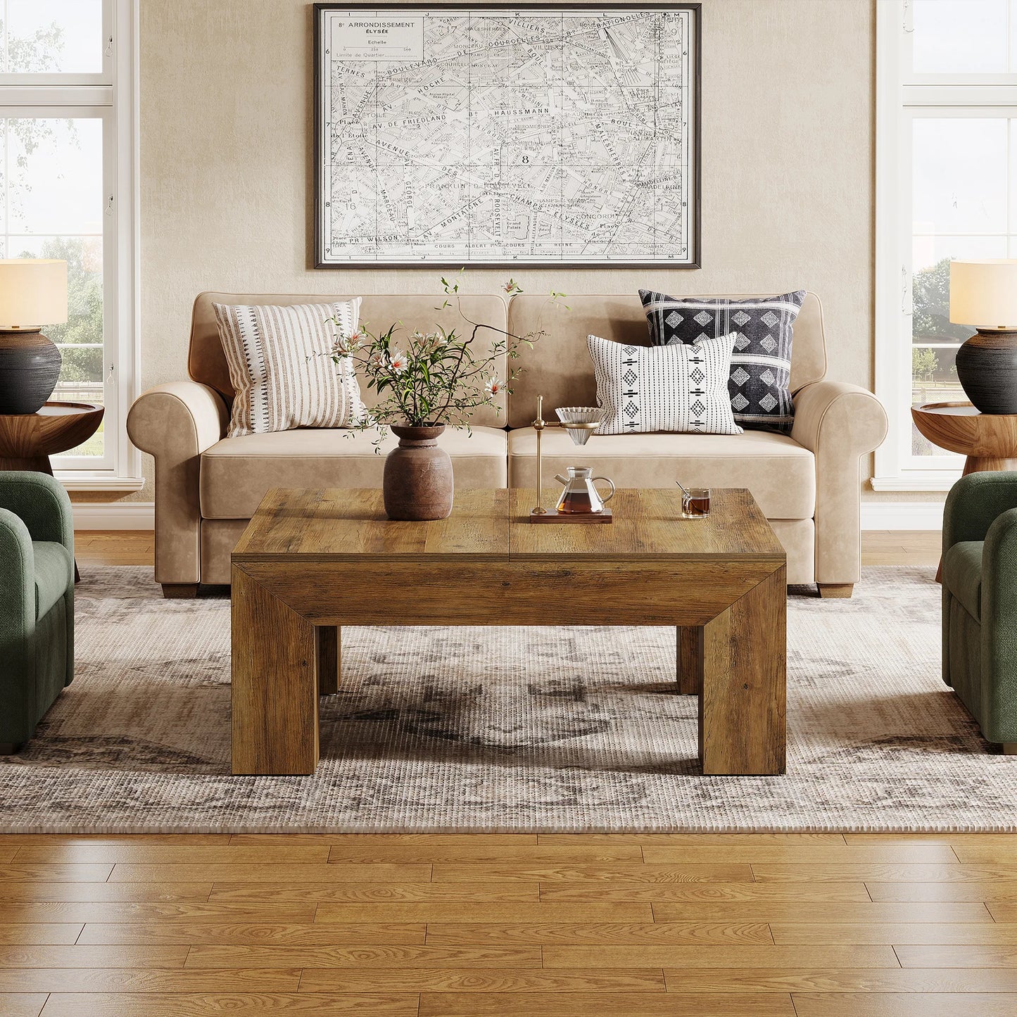 Tribesigns 39.4-Inch Square Coffee Table for Living Room, Farmhouse All MDF Accent Center Cocktail Table with Sturdy Wooden Legs