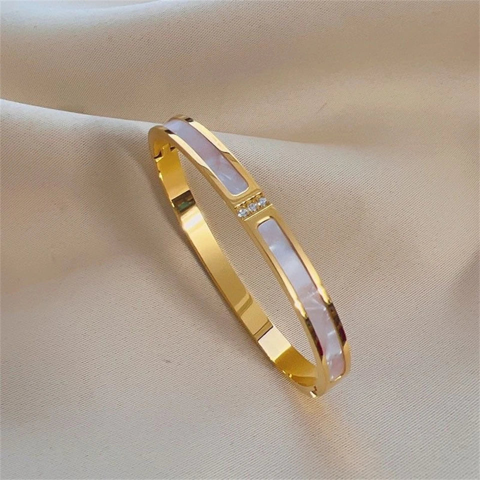 Sparkling Zirconia Inlaid Stainless Steel Bracelet Set For Women