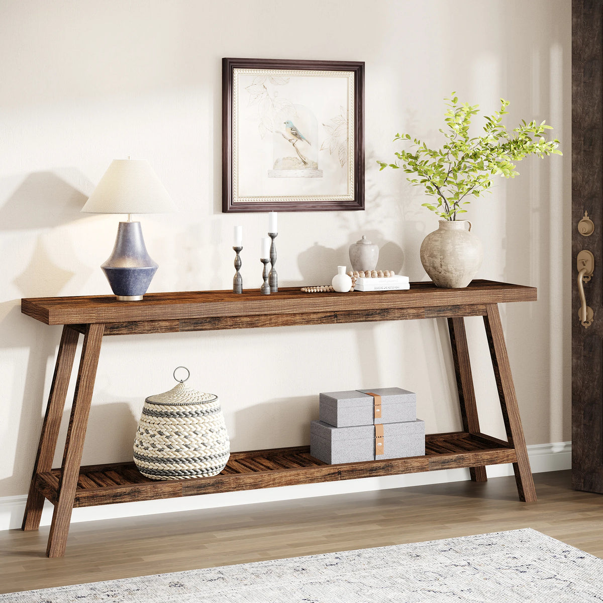 Tribesigns Wood Console Table Provides Reliable Dual Storage Shelves Today