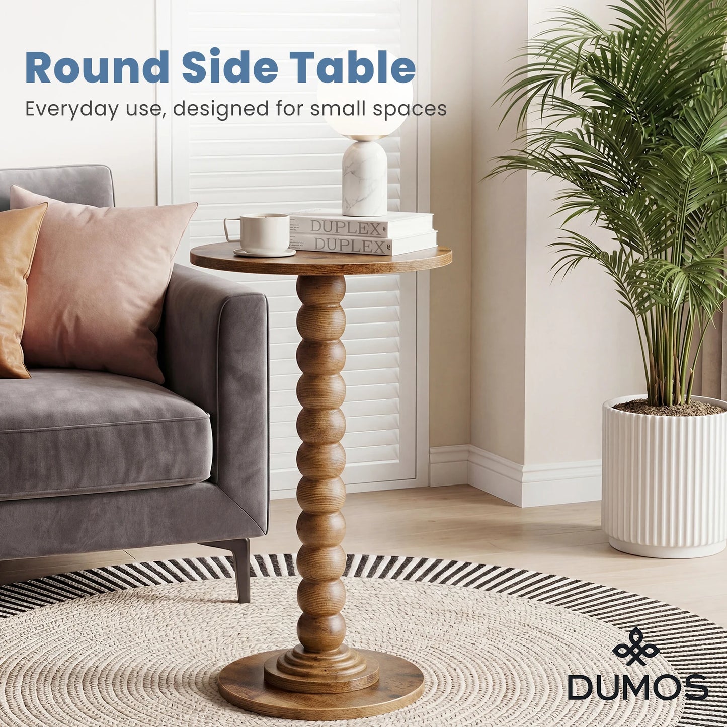 JHK 12IN Round Side Table Coffee Tables For Living Room End Table with Solid Wood Leg Storage Shelf for Home Small Spaces