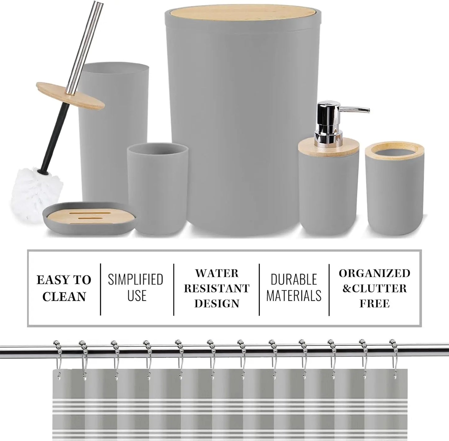19-Piece Bathroom Accessory Set With Waterproof Shower Curtain
