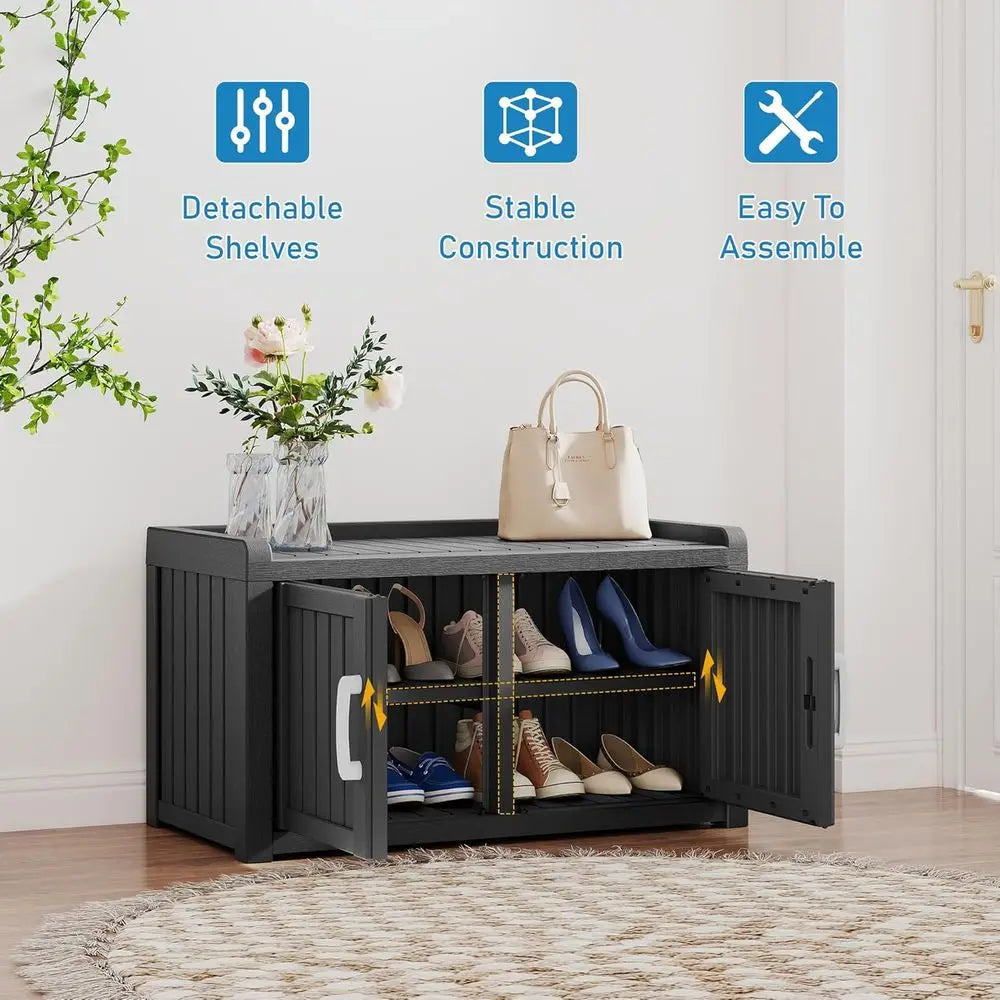 2-Tier Outdoor Shoe Storage Cabinet with Waterproof UV-Resistant Material, Adjustable Shelves for Entryway, Hallway, Living Room