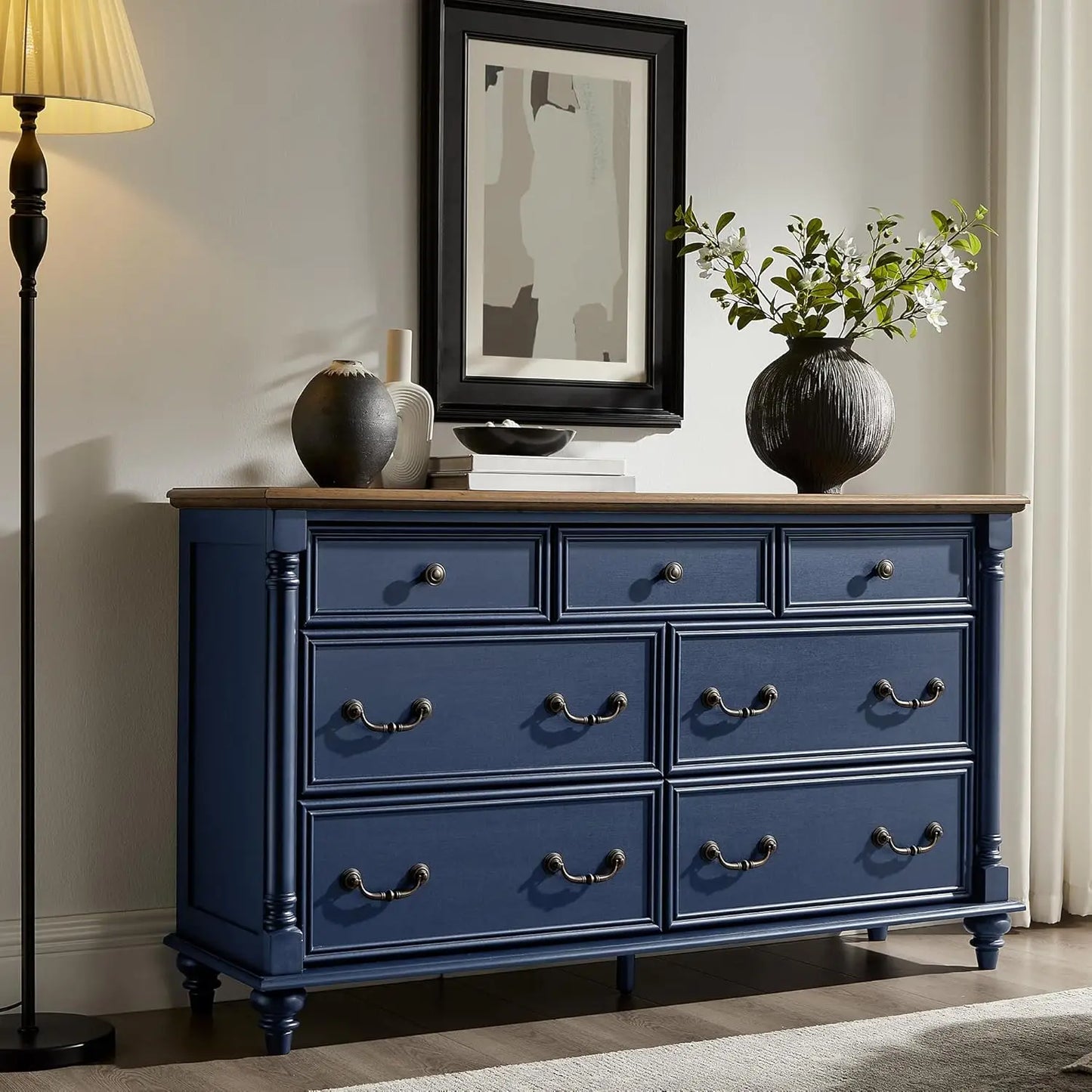 7 Drawer Tall Rustic Solid Wood Dresser with Storage & Feet for Bedroom Living Room, Customized