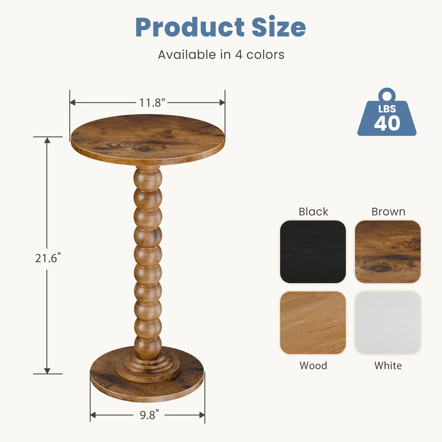 JHK 12IN Round Side Table Coffee Tables For Living Room End Table with Solid Wood Leg Storage Shelf for Home Small Spaces