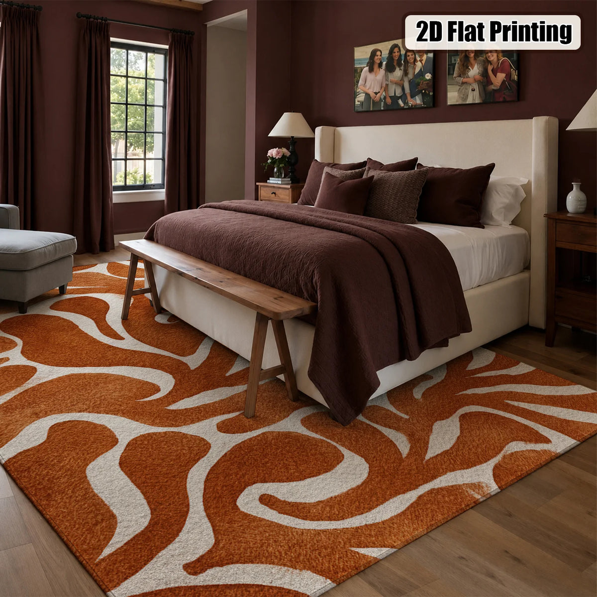 Large Indoor Area Rug, Soft Velvet Low Pile Floor Rug with Non-Slip Dotted Backing, Machine Washable Warm Terracotta Abstract Organic Pattern for Living Room, Bedroom, Entryway