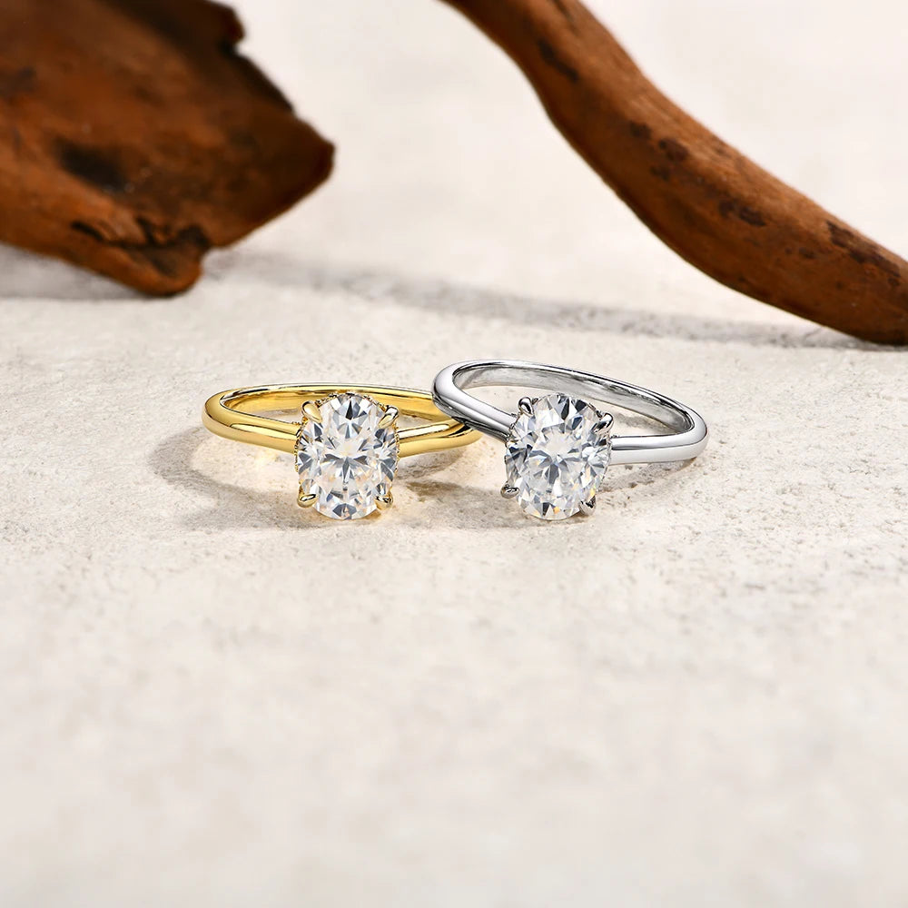 ATTAGEMS Oval Moissanite Ring 925 Sterling Silver for Women